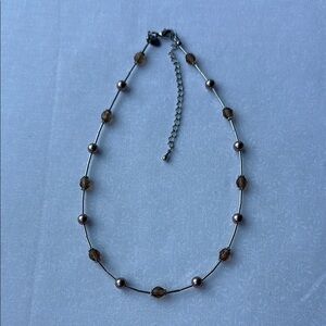 Lia Sophia Silver and‎ Brown Necklace with Adjustable Clasp
